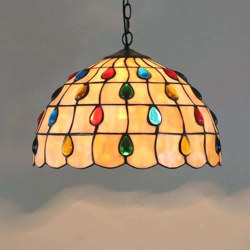 European Retro Colorful Glass Chandelier Bar Restaurant Creative Rural Bedroom Porch Balcony Mediterranean Light Fixture