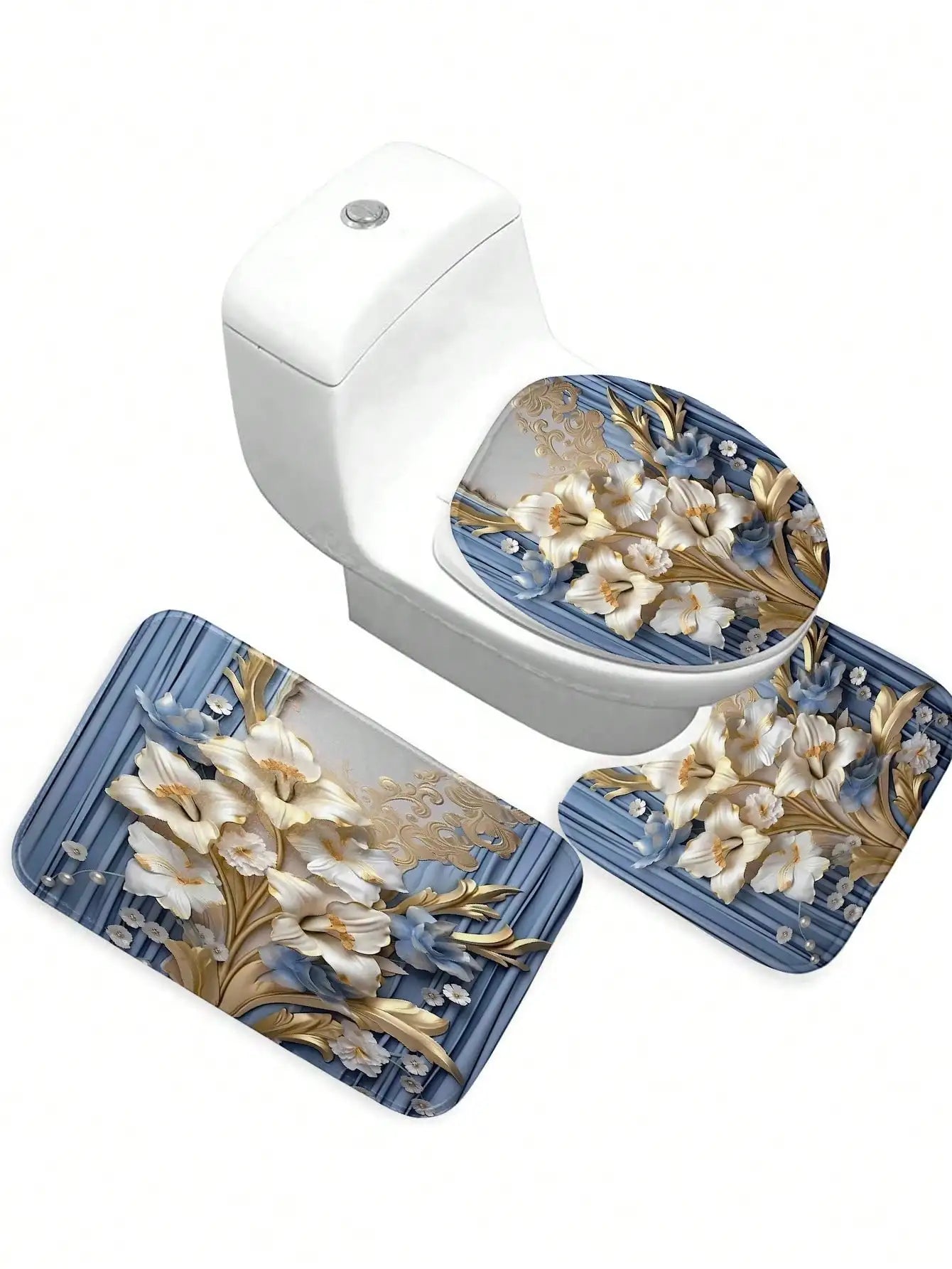 Plant Pattern Shower Curtain Set With U Shaped Mat