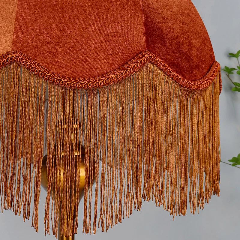 French Tassel Velvet Lampshade Floor Lamp Luxurious Retro Caramel Handmade Art Station Lamp For Living Room Sofa Bedroom Home