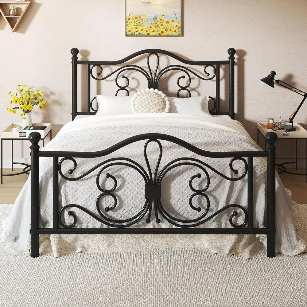 Full Metal Platform Bed With Sleek Design And Solid Slat Support