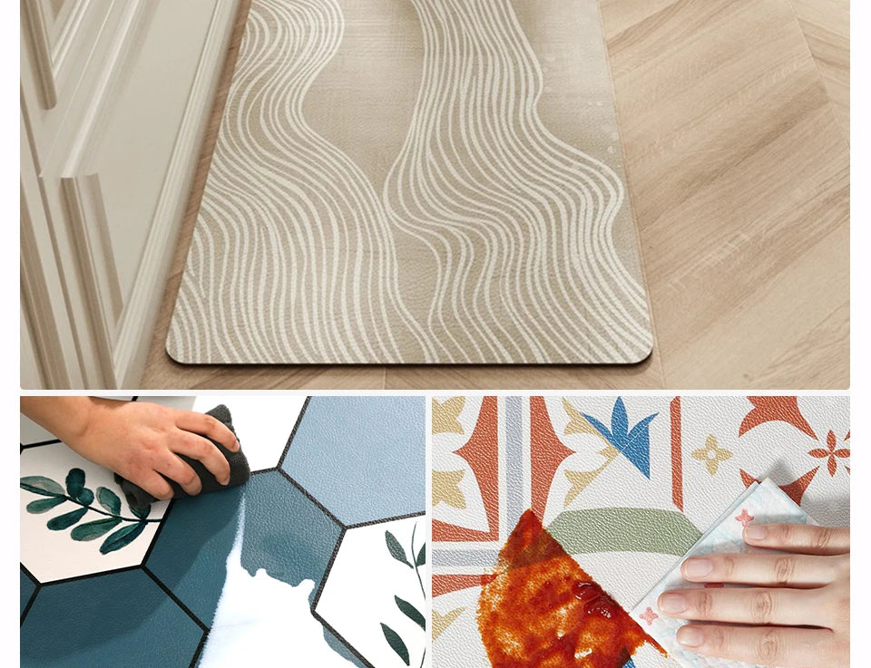 Facaishu Waterproof Kitchen Floor Mat PVC Leather Non Slip Rug