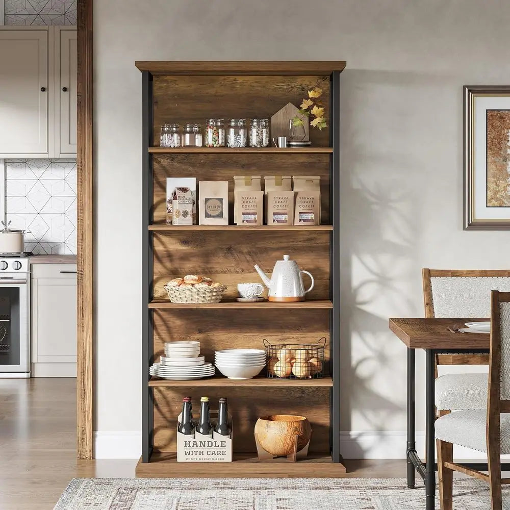 Industrial Style 6 Shelf Standing Bookcase For Home Office Storage
