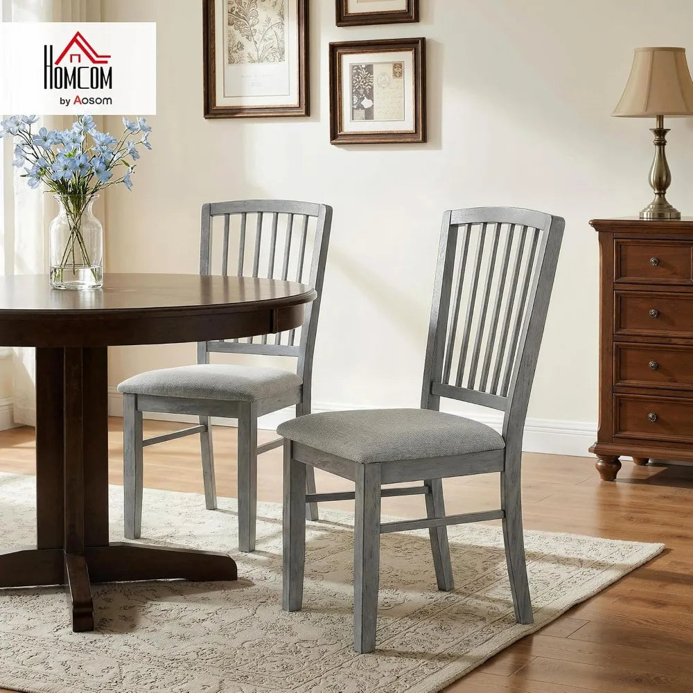 Farmhouse Dining Chairs Set of 2, Upholstered Linen Kitchen Chairs with Rubberwood Legs, Rustic Gray