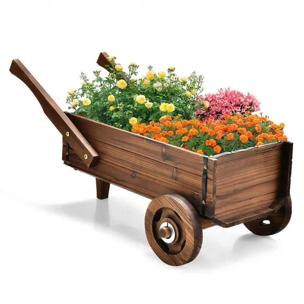 Porcelain Wagon Cart Plant Pot Stand Raised Garden Planter Box