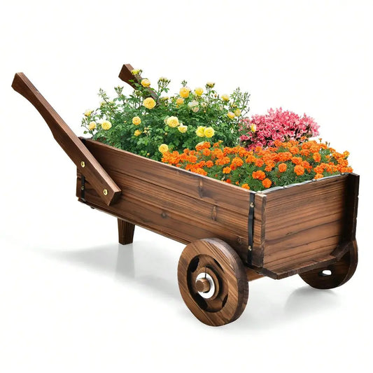 Porcelain Wagon Cart Plant Pot Stand Raised Garden Planter Box