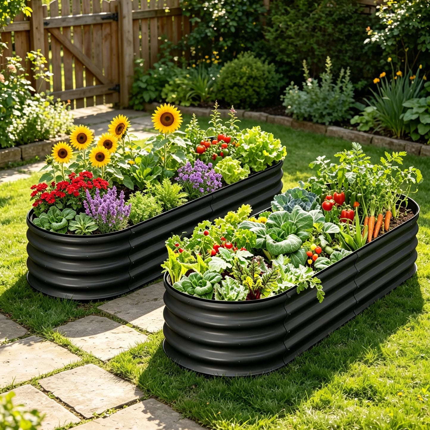 2 Pack 4.5x2x1FT Oval Raised Garden Bed, Galvanized Metal Planter Box, Open Bottom For Vegetables Flowers Outdoor