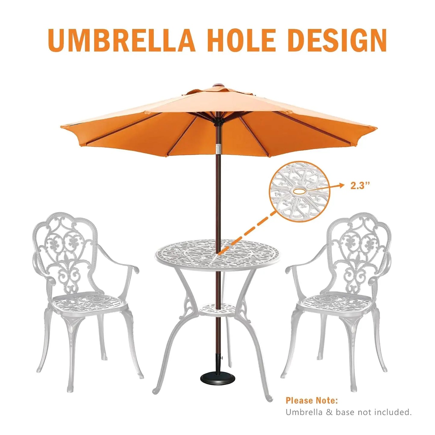 Cast Aluminum Outdoor Bistro Set Three Piece With Umbrella Hole
