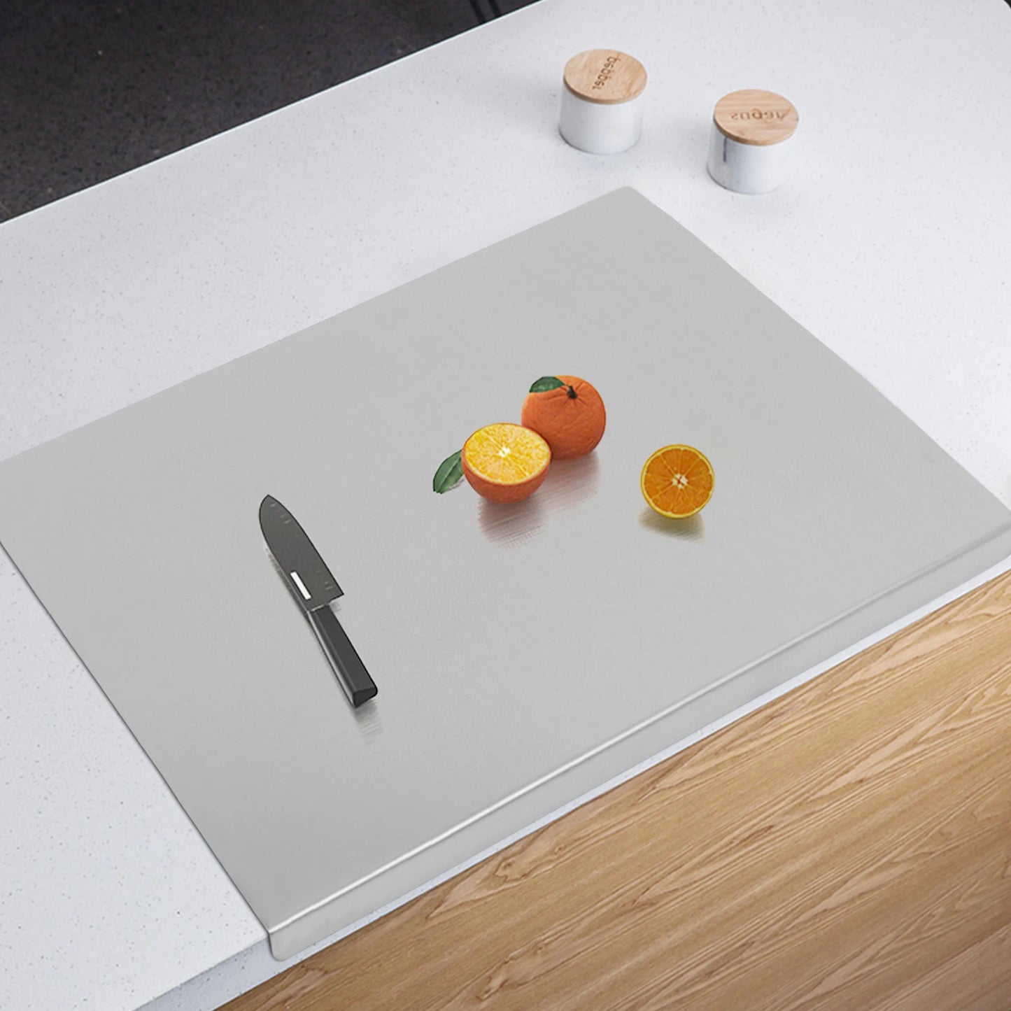 60x50cm Stainless Steel Chopping Board with L-Shaped Folded Edge for Cutting Veggies, Kneading Dough, Kitchen Counter Protection