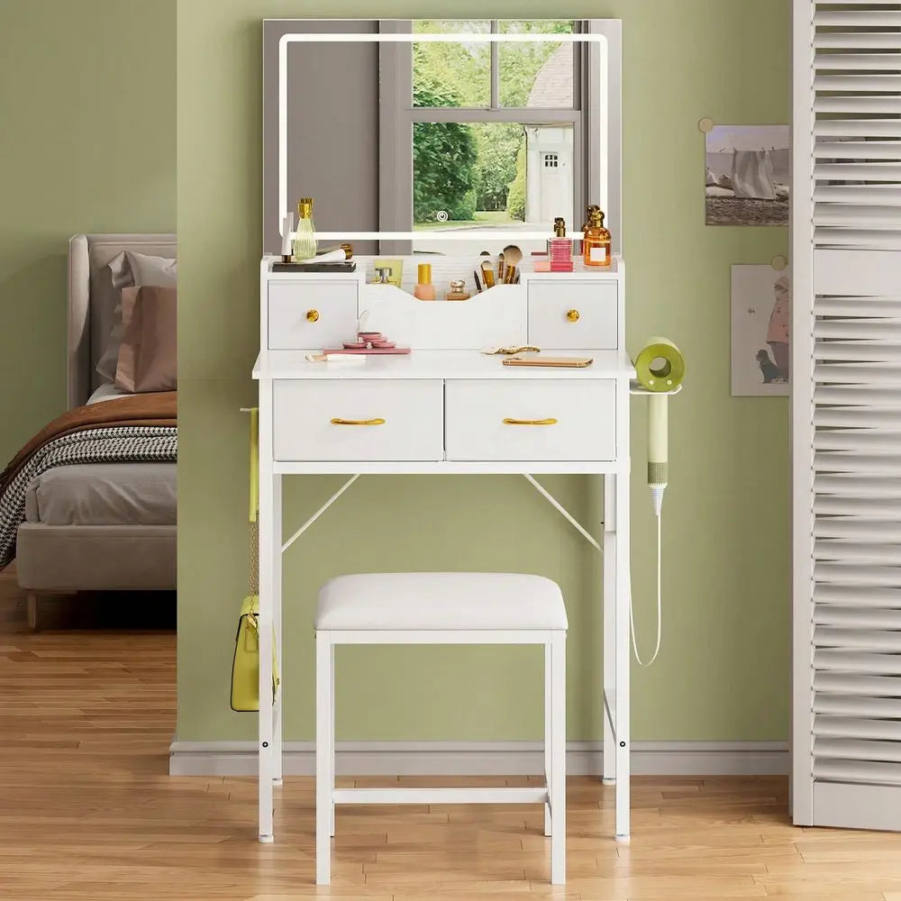 Vanity Table With Mirror And Stool Storage Desk Makeup