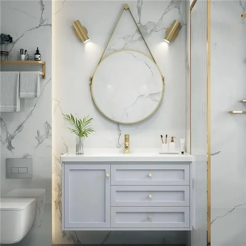 Nordic Bathroom Vanity Cabinet With Mirror Light And Ceramic Sink