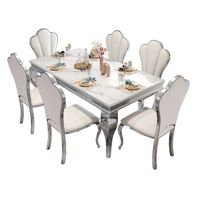 Rectangular Design Mesa Comedor Home Furniture Marble Luxury Dining Table Unique Gold Individual White Italian Dining Table