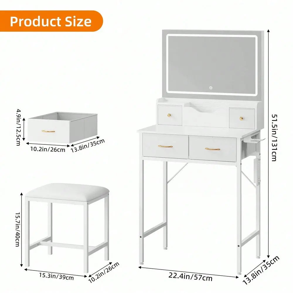 Vanity Table With Mirror And Stool Storage Desk Makeup