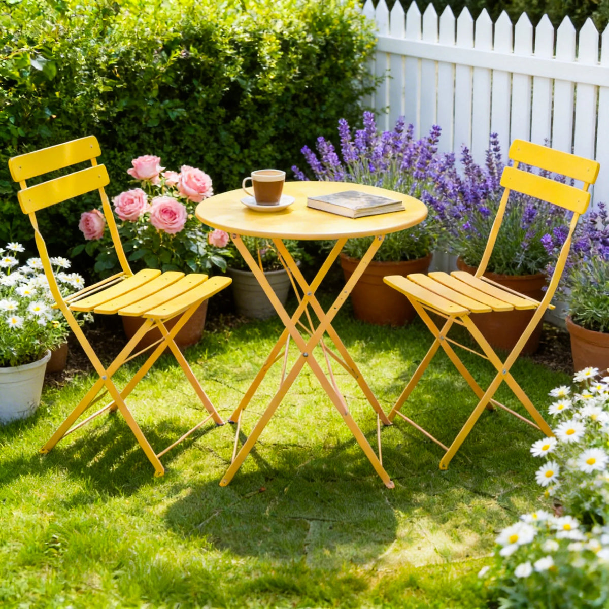 TUAREX Folding Steel Bistro Set With Table And Chairs