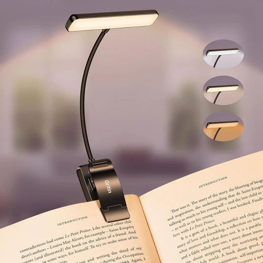 19 LED Rechargeable Book Light for Reading in Bed, 3 Color Temperatures, Stepless Dimming, 90 Hrs Runtime, Eye-Caring Clip-On Light