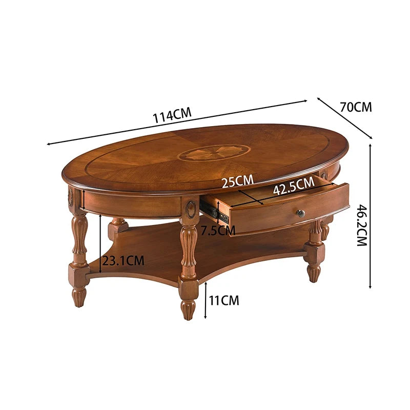 American Classic Coffee Tables With Drawers Storage Retro Oval Coffee Tables Luxury Elegant Mesas De Café Furniture Home
