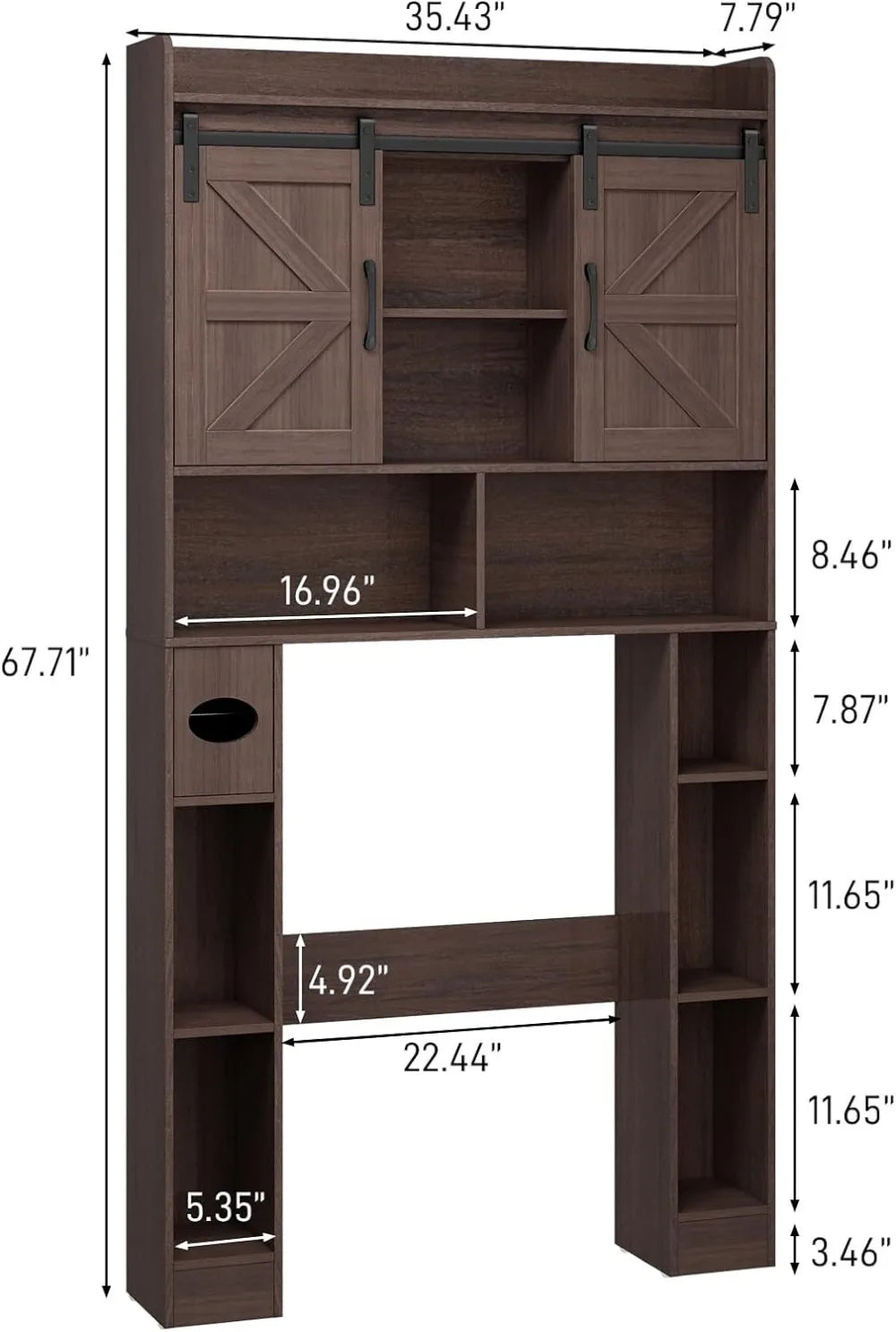 Farmhouse Over Toilet Storage Cabinet with Sliding Doors, Space-Saving Bathroom Shelf, Espresso