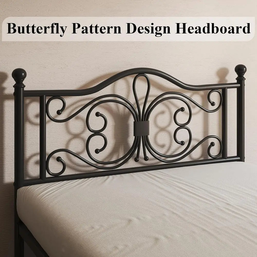 Full Metal Platform Bed With Sleek Design And Solid Slat Support