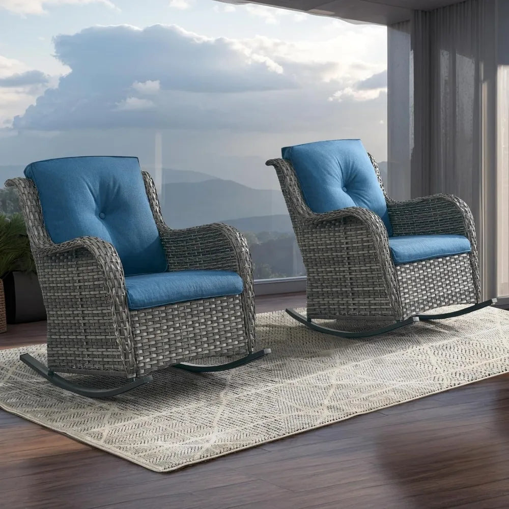 Patio Chairs Outdoor Rocking Chair - 3 Piece Wicker Patio Bistro Set Rattan Patio Furniture Rocker Chairs and Side Table
