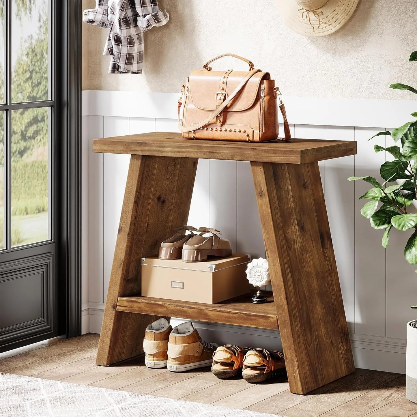 LITTLE TREE End Table for Living Room, Narrow Small Side Table with 2-Tier Storage, Farmhouse Bedside Nightstand for Bedroom