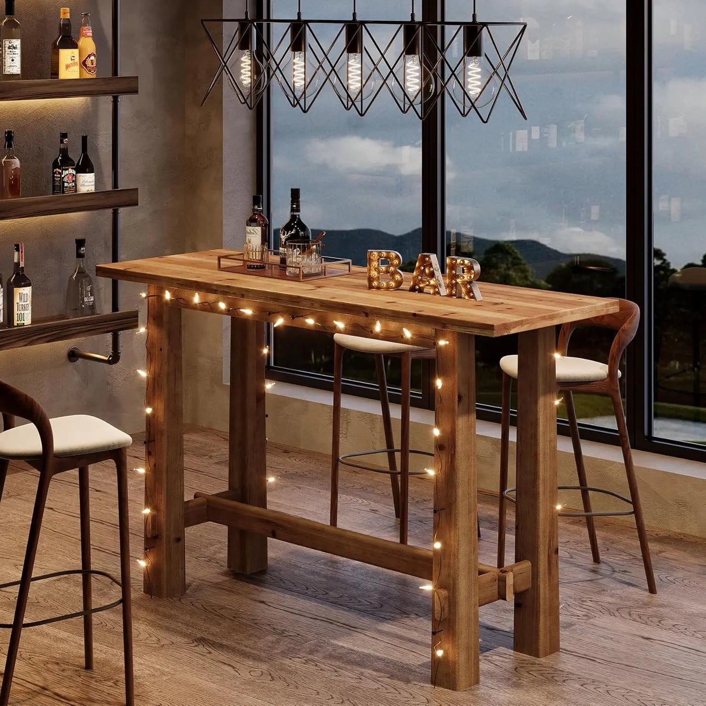 Solid Wood Bar Table Rustic High Top Dining For Kitchen And Home