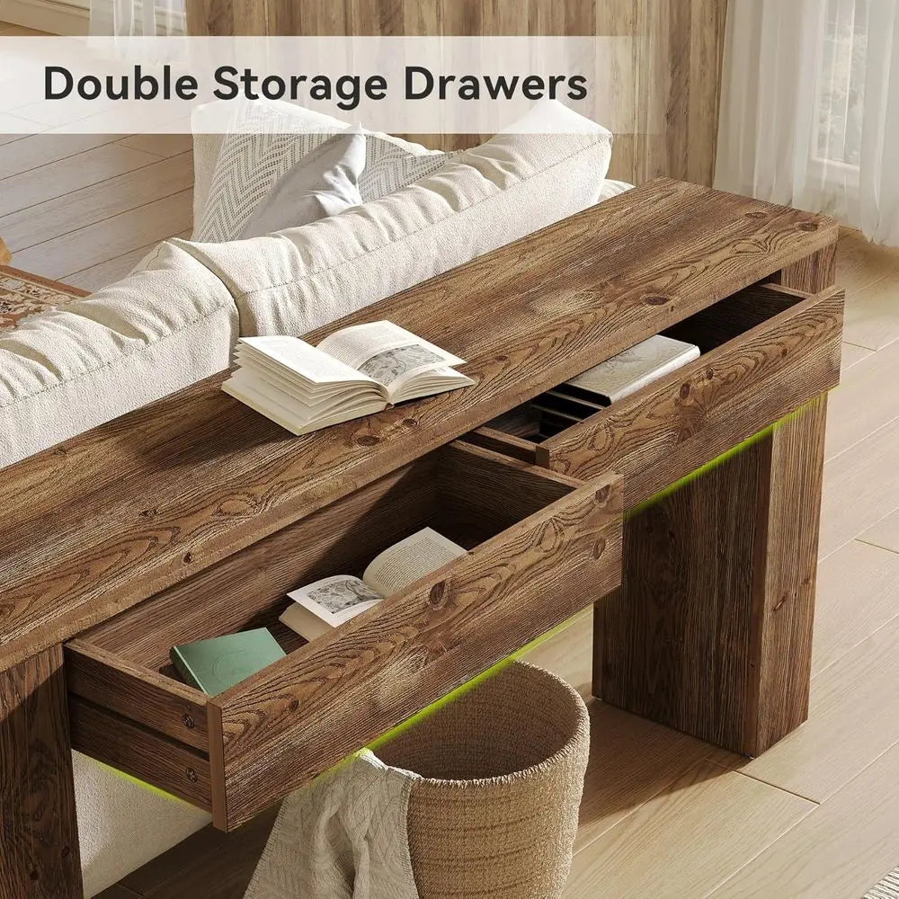 Sofa Table With 2 Drawers, Solid Wood Console For Entryway
