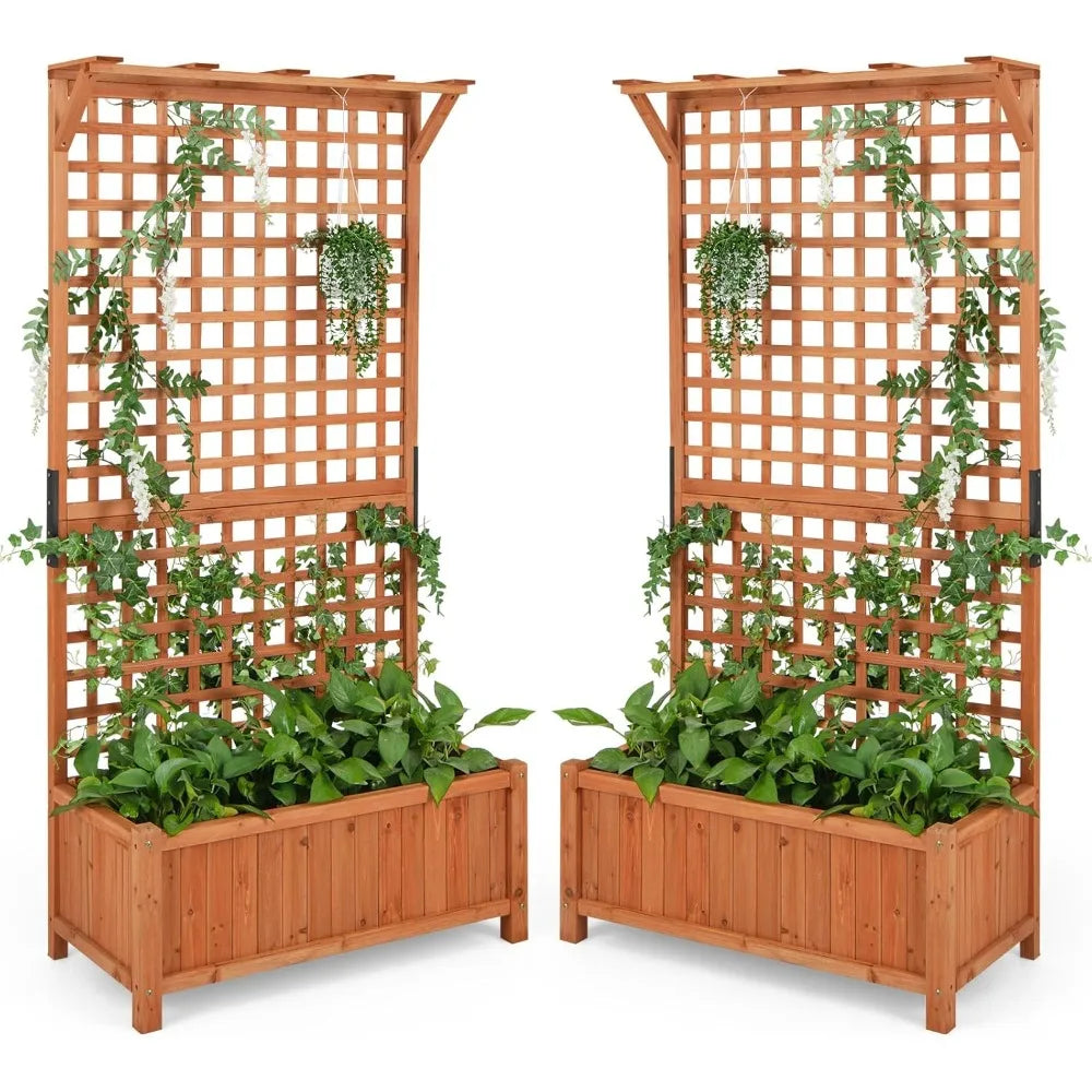 Raised Garden Bed With Trellis Planter And Drainage Holes