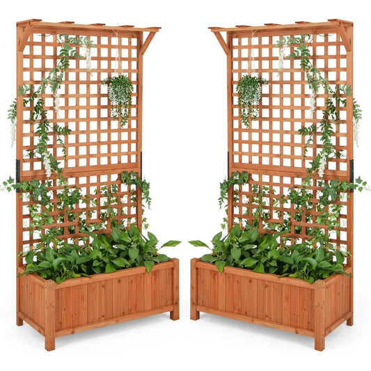 Raised Garden Bed With Trellis Planter And Drainage Holes