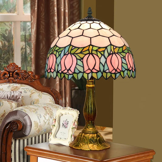 Mosaic Stained Glass Table Lamp Dragonfly Tulips Sunflowers Bedroom Home