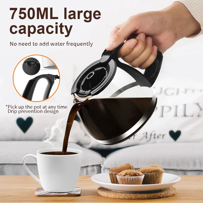 Electric Coffee Maker 750ML Large Capacity Thermal Insulation Coffee Machine Automatic Drip Type Machine Household Coffees Pot
