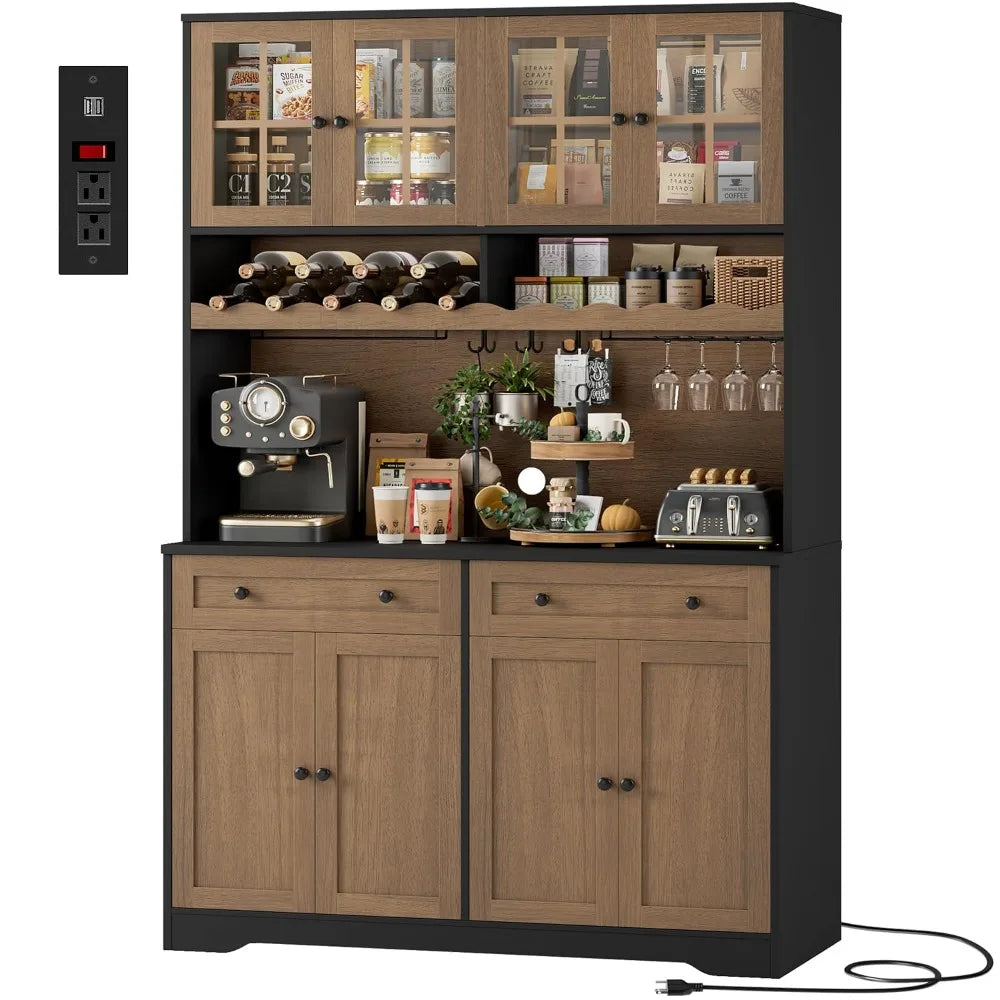 75.4" Tall Kitchen Pantry Cabinet with Charging Station, Modern White Kitchen Hutch with Microwave Stand and Wine, Customized