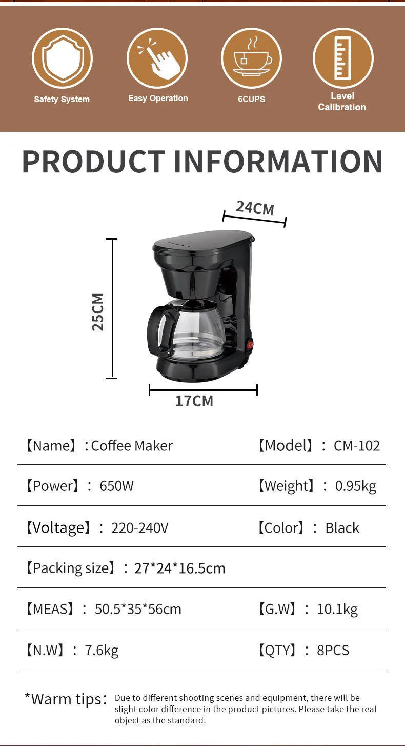 Electric Coffee Maker 750ML Large Capacity Thermal Insulation Coffee Machine Automatic Drip Type Machine Household Coffees Pot