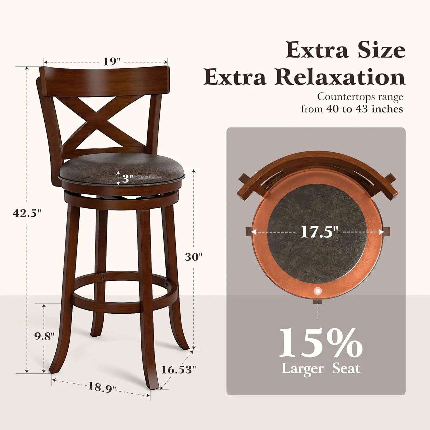 Swivel Bar Stools With Backs Wooden Set Of Two Premium
