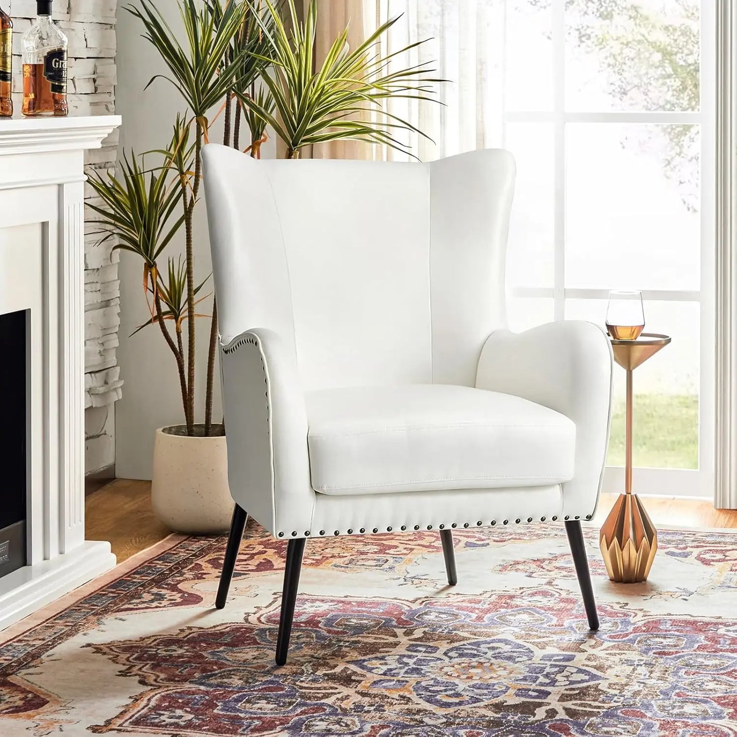 Faux Leather Accent Chair With Removable Cushion And Nailhead Trim