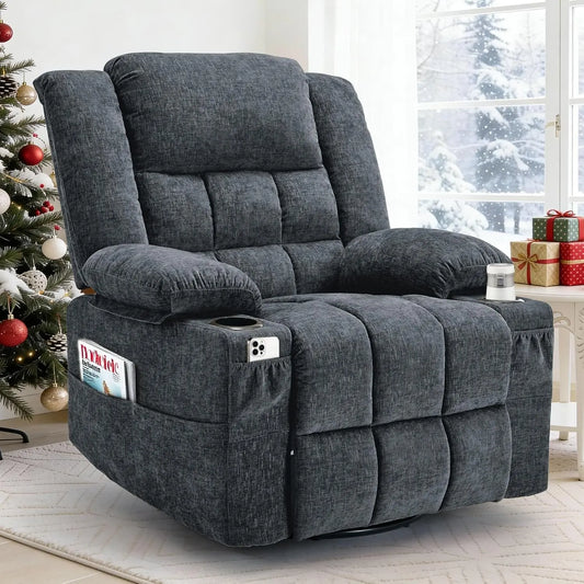 Korser 360° Swivel Rocker Recliner With Massage And Cup Holder