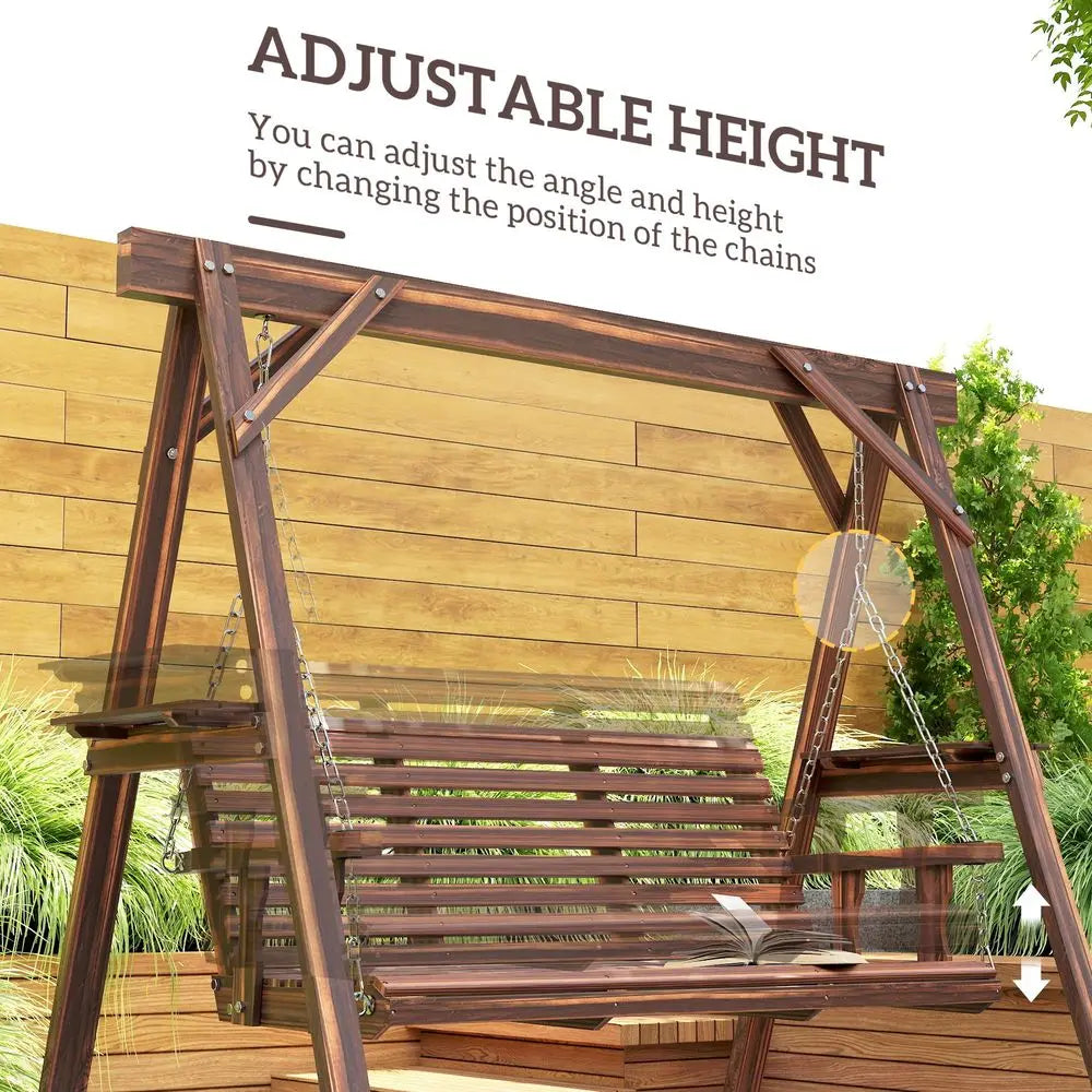 Porch Swing With Stand And Side Tables For Outdoor Patio