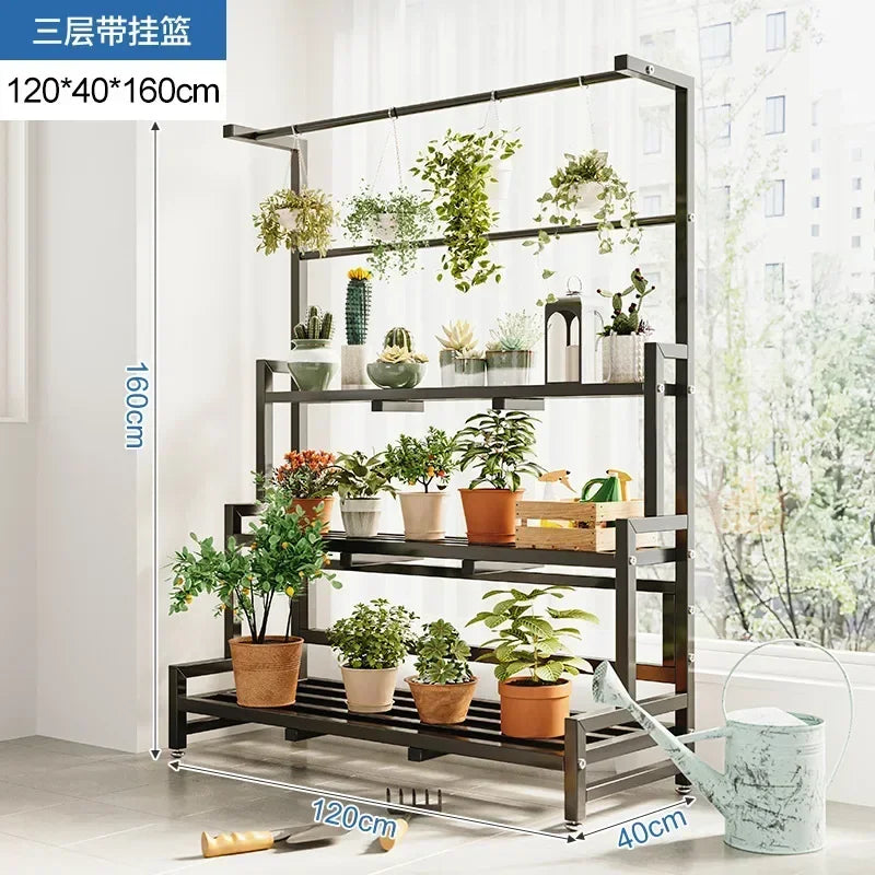 Tiered Display Plant Rack Shelf Universal Outdoor Metal Square Plant Rack Shelf Luxury Black Plantenrek Balcony Furniture