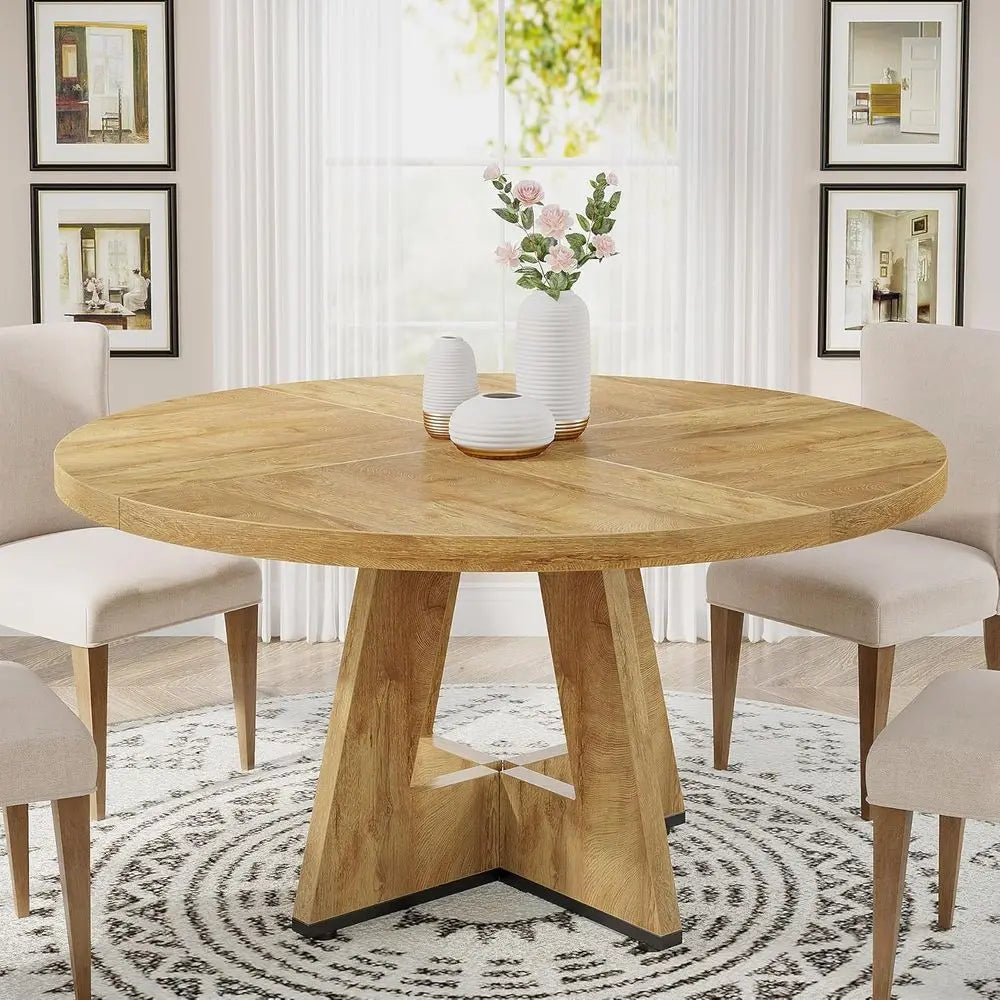 47 inch Round Dining Table Wood Kitchen Table or Dining Room, 47" Dinner Room Tables or 4-6, armhouse Accent urniture with Woode