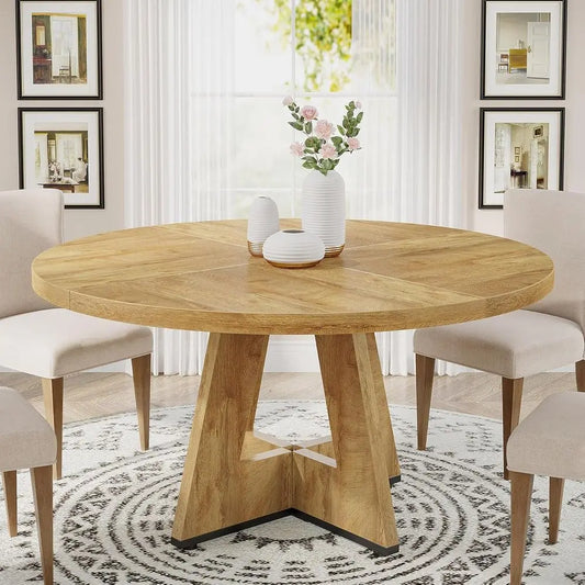 47 inch Round Dining Table Wood Kitchen Table or Dining Room, 47" Dinner Room Tables or 4-6, armhouse Accent urniture with Woode