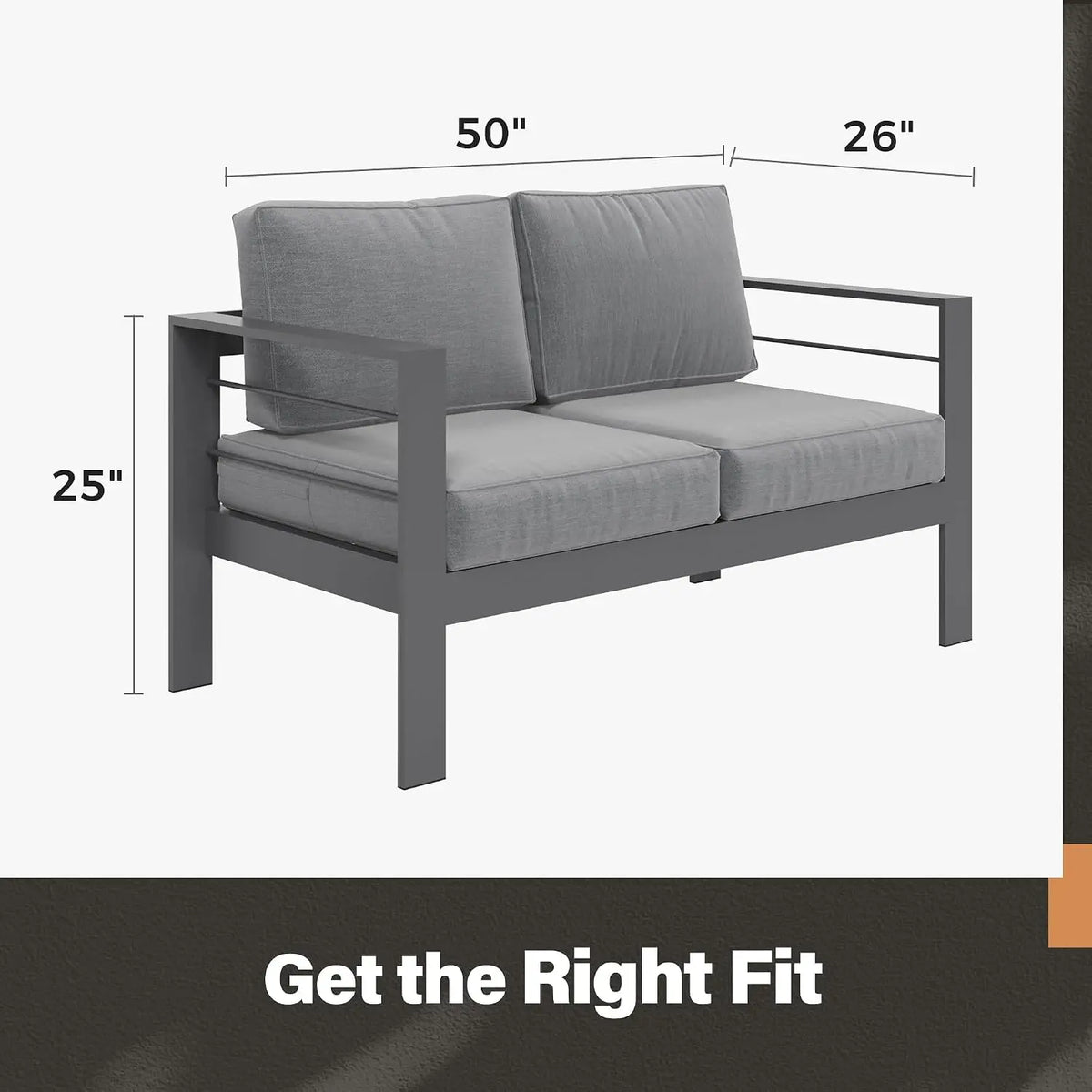 Outdoor Aluminum Patio Loveseat Sofa with Metal Frame and Cushions