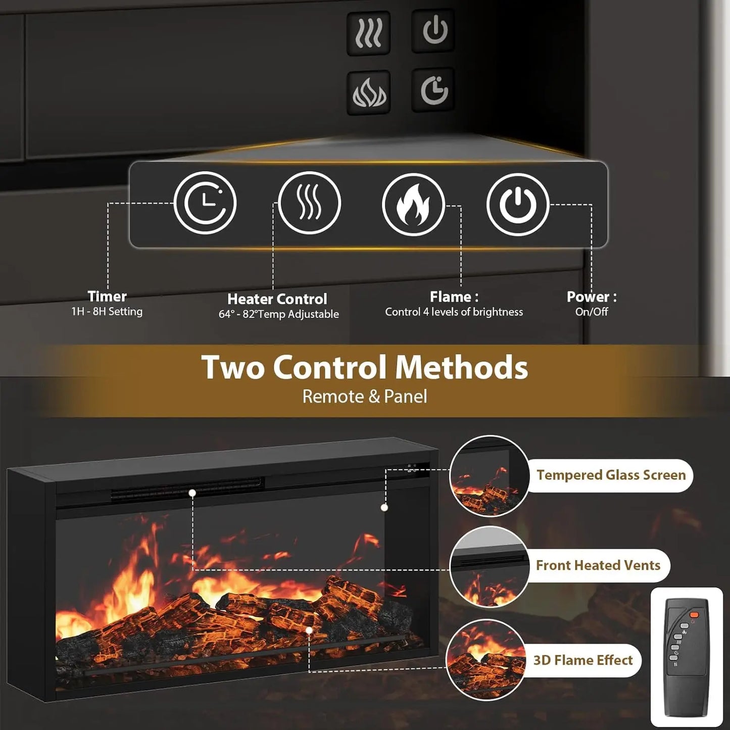 Modern Fluted TV Stand With Electric Fireplace Entertainment Center