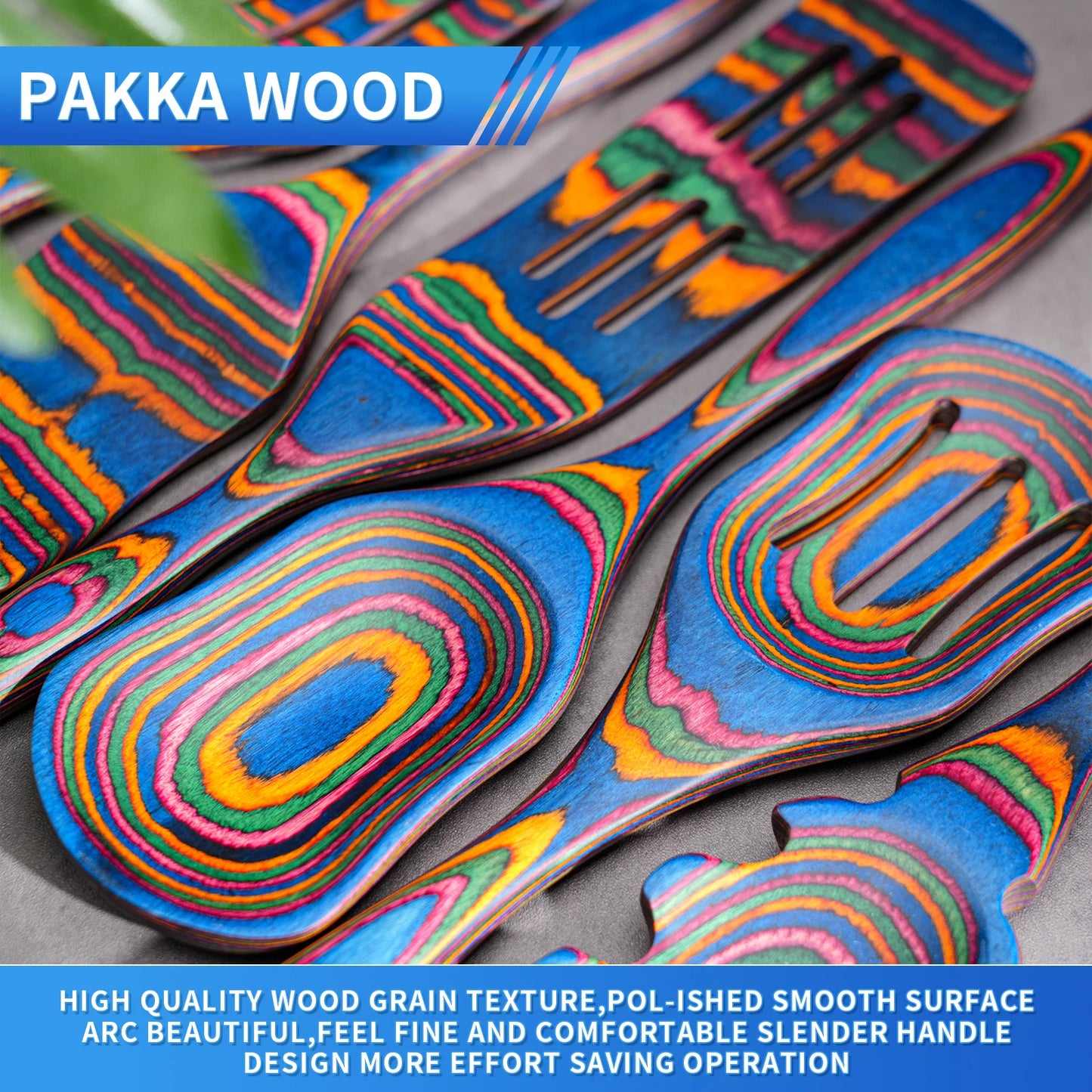 Pakkawood Wooden Utensil Set 7Pcs for Cooking Spoons