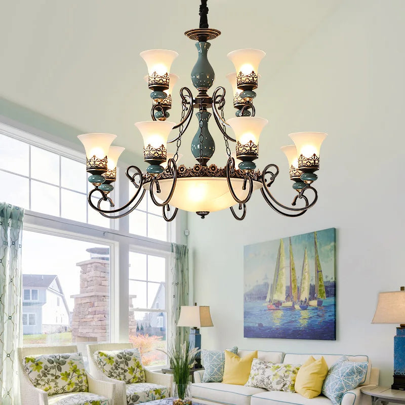 French Style Antique LED Ceramic Chandelier For Living Room