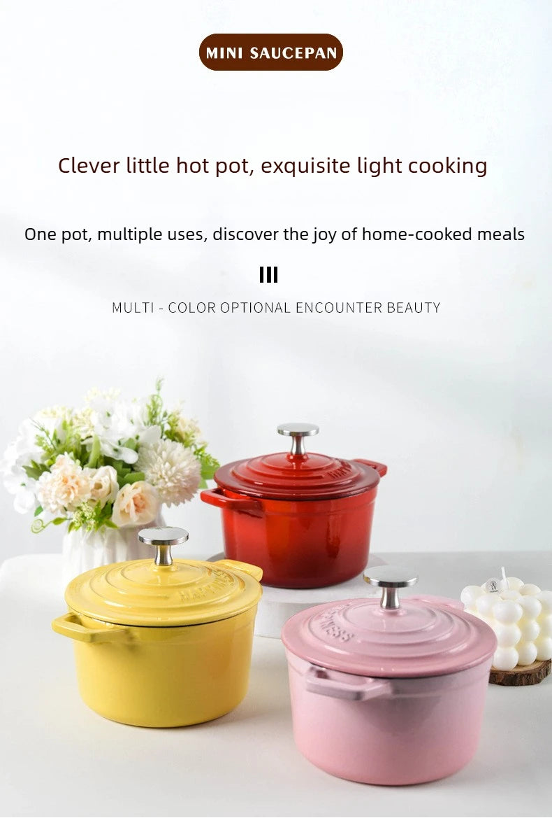Physically Non-Stick Mini Stew Pot, Enameled Cast Iron Small Milk Pan, All Stove Compatible Soup Casserole Slow Cooker