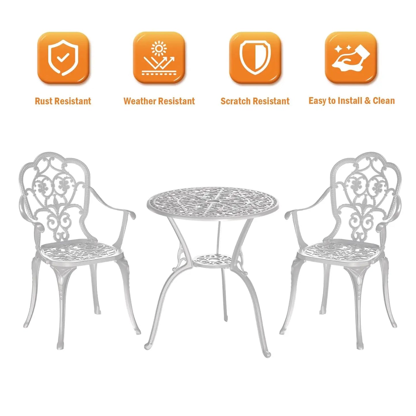 Cast Aluminum Outdoor Bistro Set Three Piece With Umbrella Hole