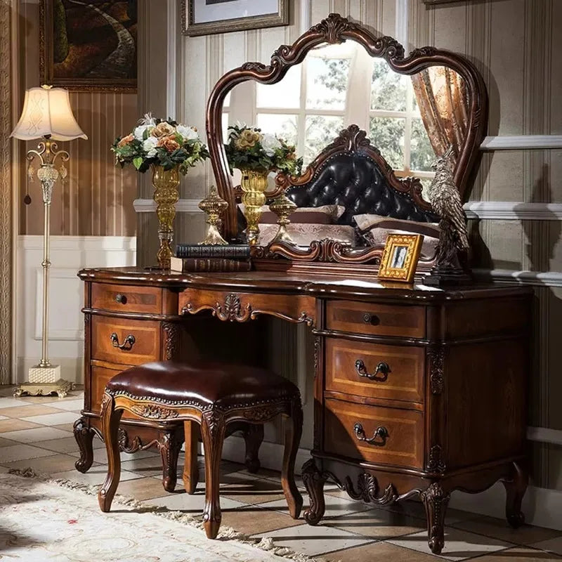 DUTRIEUX Nordic Vanity Chair With Wood Storage Mirror Organizer Bedroom