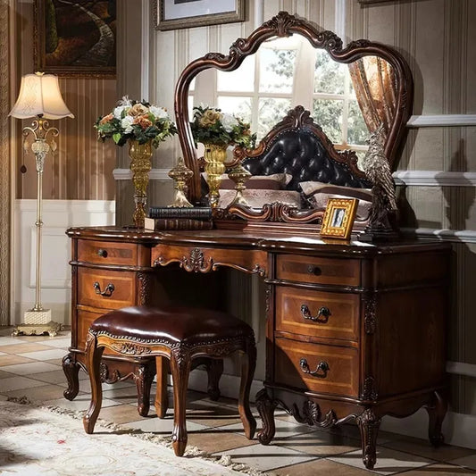 DUTRIEUX Nordic Vanity Chair With Wood Storage Mirror Organizer Bedroom