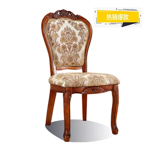 American Country Dining Chair Solid Wood Carved Fabric Chair Dining Room Dining Chair Dark European Soft Chair Room Furniture