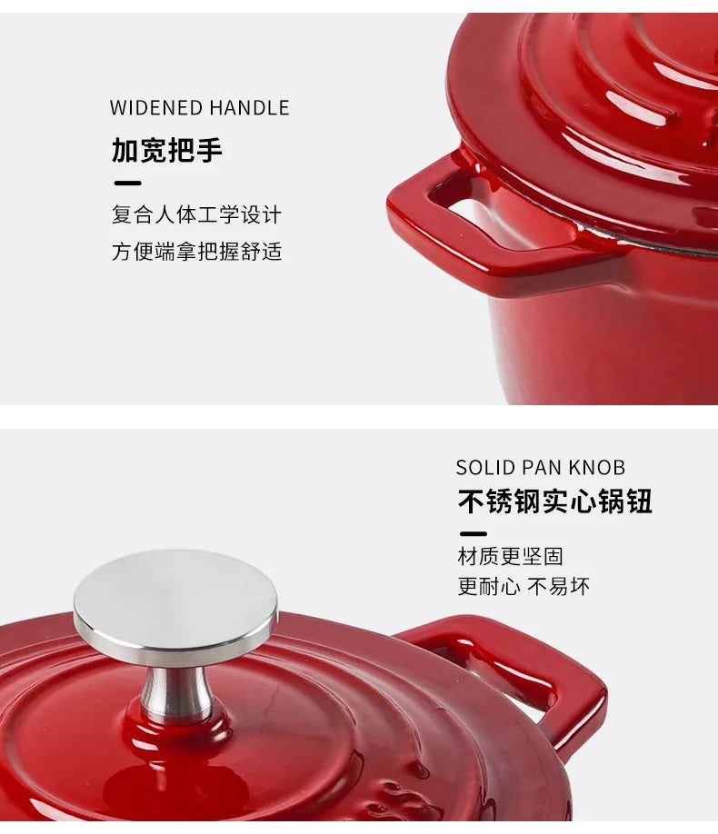 Physically Non-Stick Mini Stew Pot, Enameled Cast Iron Small Milk Pan, All Stove Compatible Soup Casserole Slow Cooker
