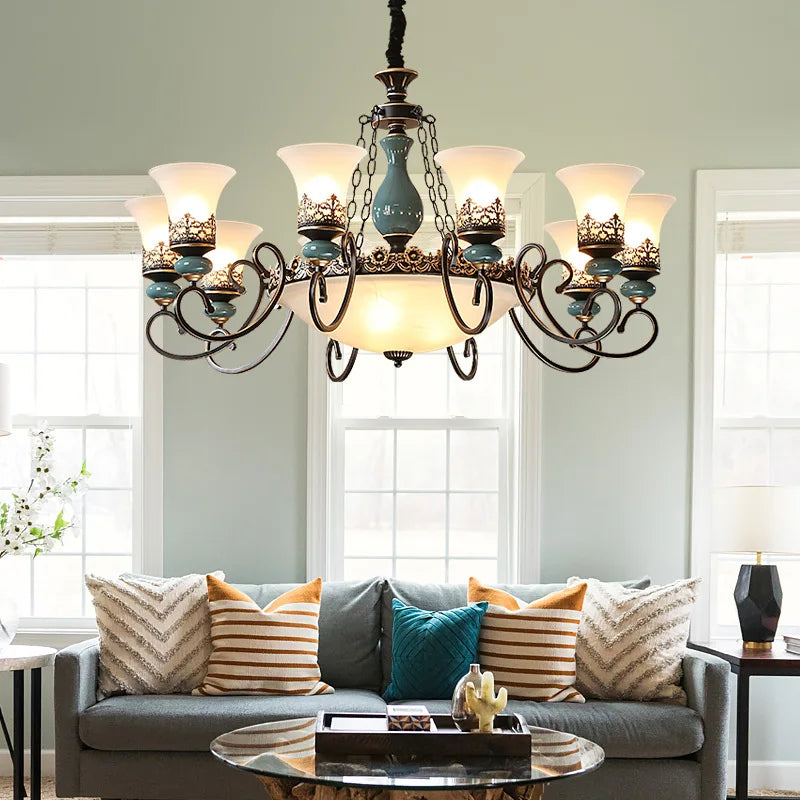 French Style Antique LED Ceramic Chandelier For Living Room