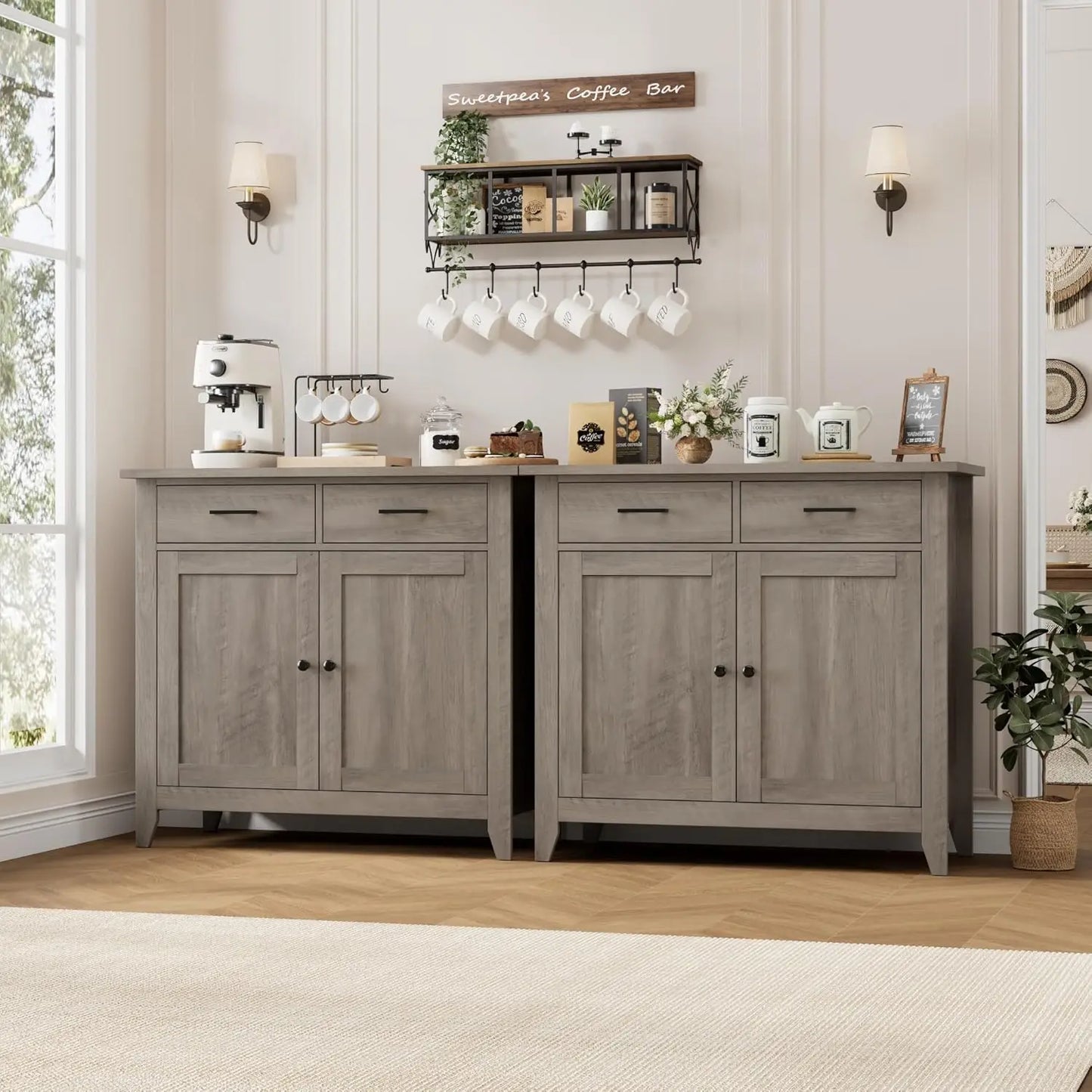 Modern Farmhouse Kitchen Storage Cabinet With Coffee Bar